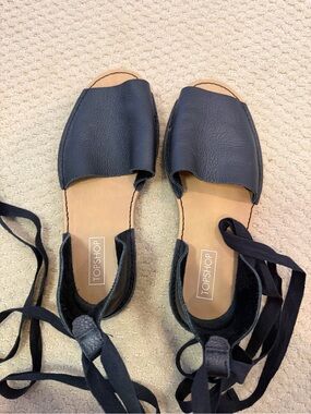 Topshop Black Leather Open-Half Toe Lace-Up Sandals